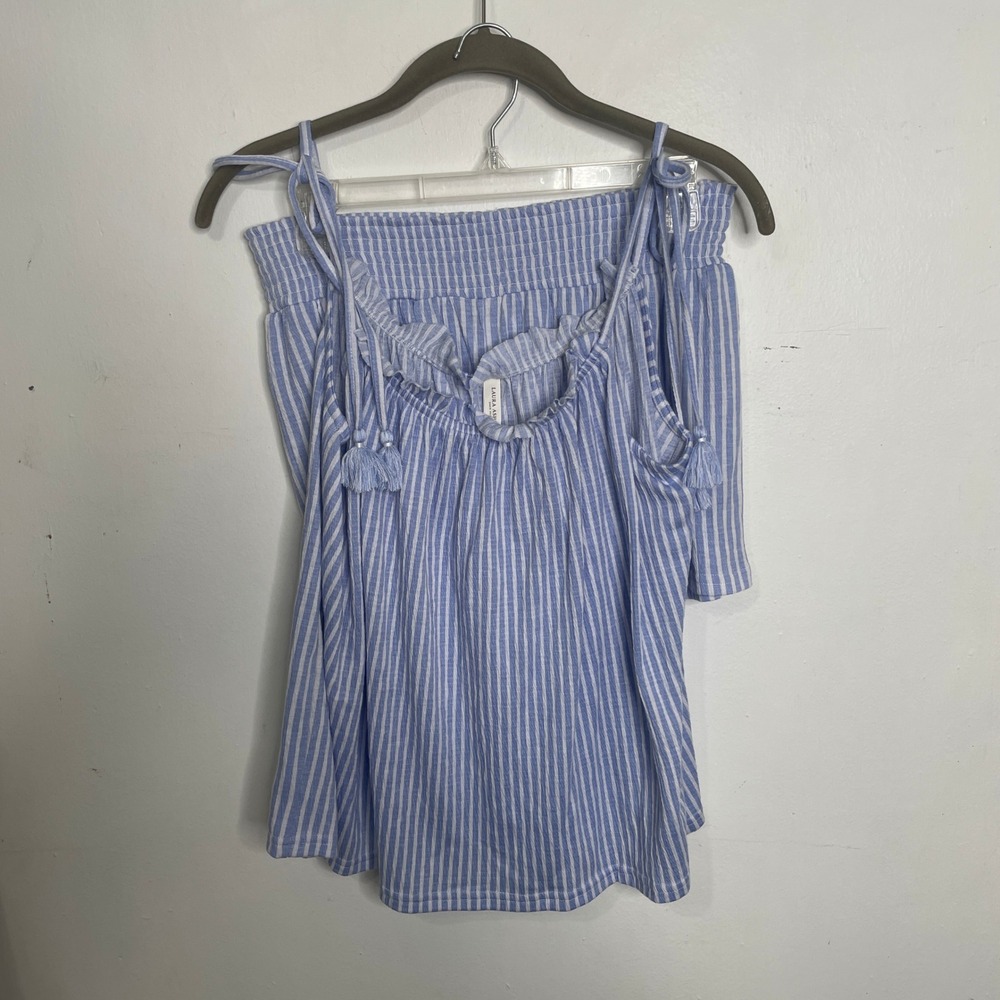 Laura Ashley Blue White Striped Cami and Shorts Pajama Set Large Loungewear